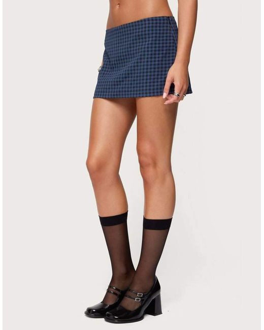 Edikted Blue Winsley Gingham Mini Skort