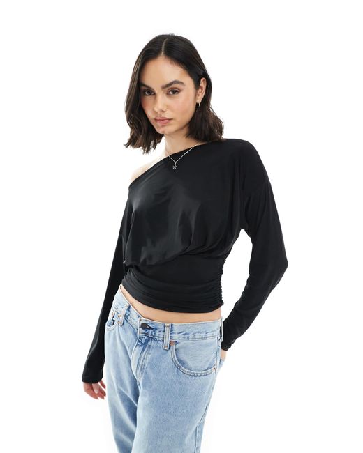 ASOS Black – asymmetrisches, langärmliges, anschmiegsames oberteil
