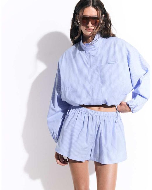 CERNUCCI Blue Nylon Stripe Pull-on Shorts Co-ord
