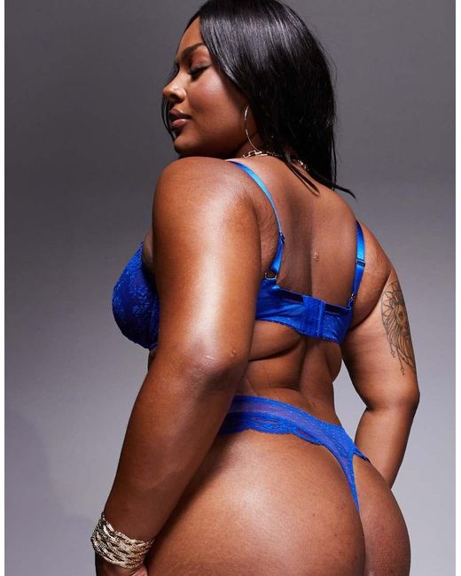 ASOS Blue Asos Design Curve Lola Lace Underwired Bra