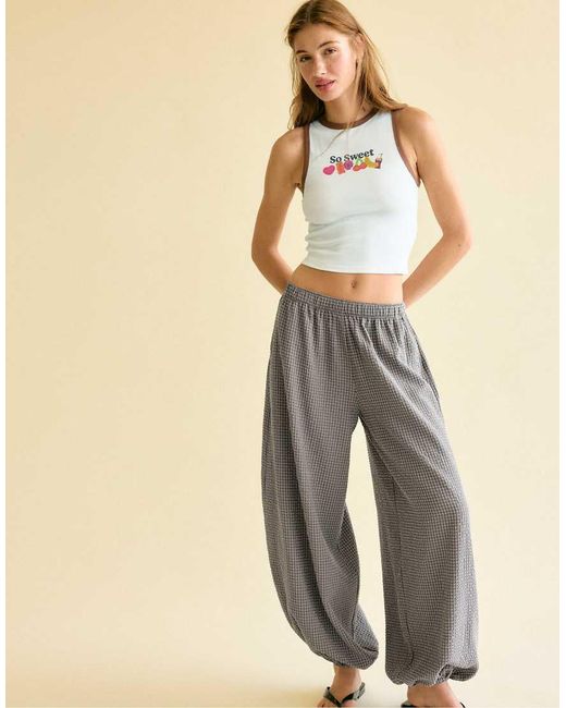 Stradivarius Gray Check Voluminous Trousers