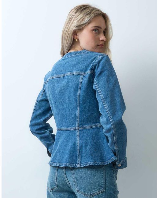 Gap Blue Scoop Neck Peplum Denim Jacket