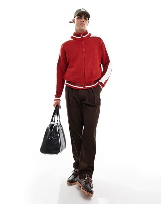 Cotton On Red Zip Through Knit Jumper for men