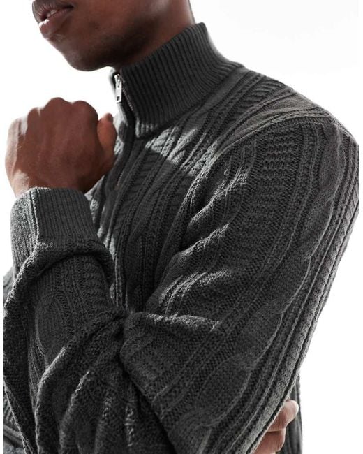 JJ Rebel Black Cable Knit 1/4 Zip Jumper for men
