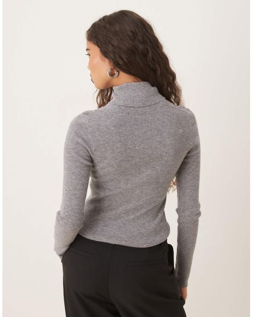Pull en maille 100 % laine douce à col roulé - clair Mango en coloris Gray