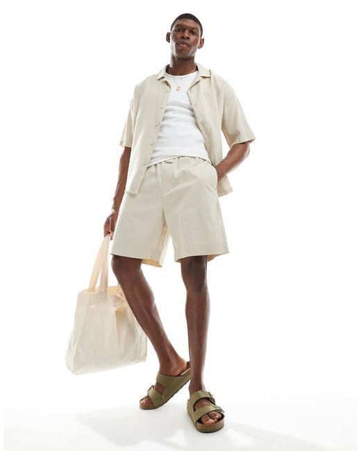 Pull&Bear White Linen Blend Shorts for men