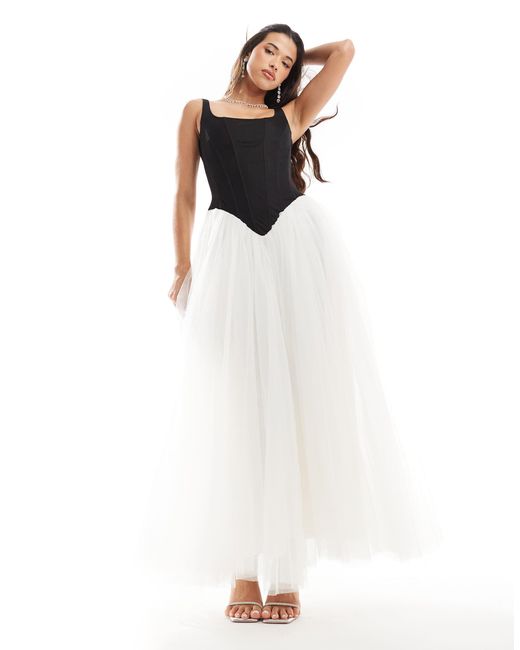 LACE & BEADS Drop Waist Corset Detail Maxi Dress in White | Lyst
