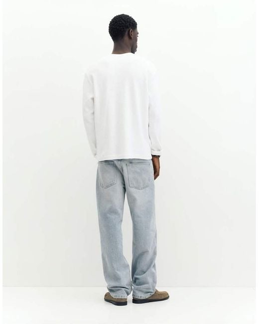Pull&Bear White Waffle-knit Long Sleeve T-shirt for men