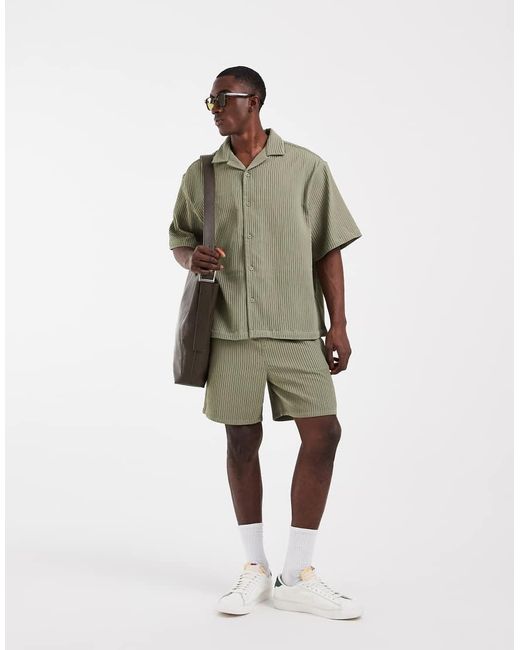 ASOS Green Co-Ord Oversized Revere Plisse Shirt for men