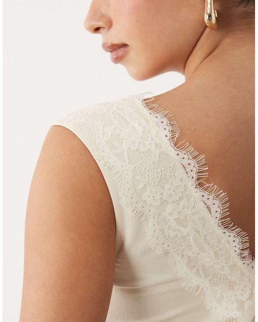 ASOS Natural Lace Applique Linen Look Midi Dress