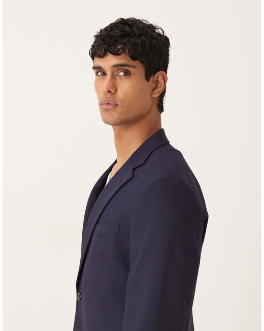 Mango Blue Milan Slim Fit Checked Tailored Blazer for men