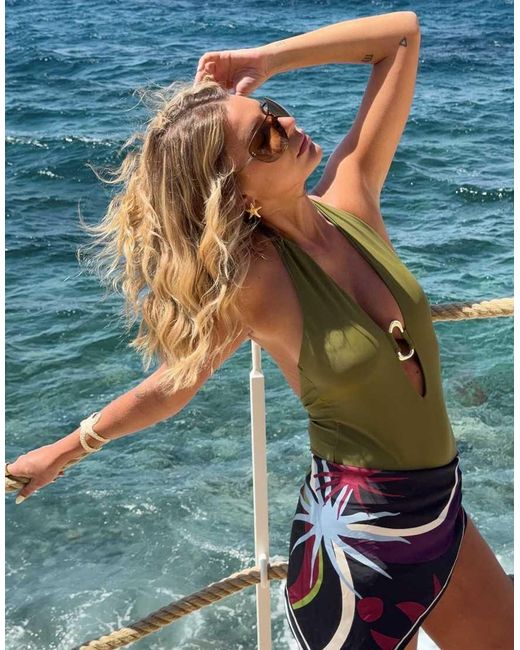 NA-KD Blue X Audrey Afonso Halterneck Detail Swimsuit