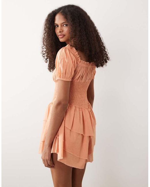 ASOS Pink Shirred Playsuit With Ruffle Shorts