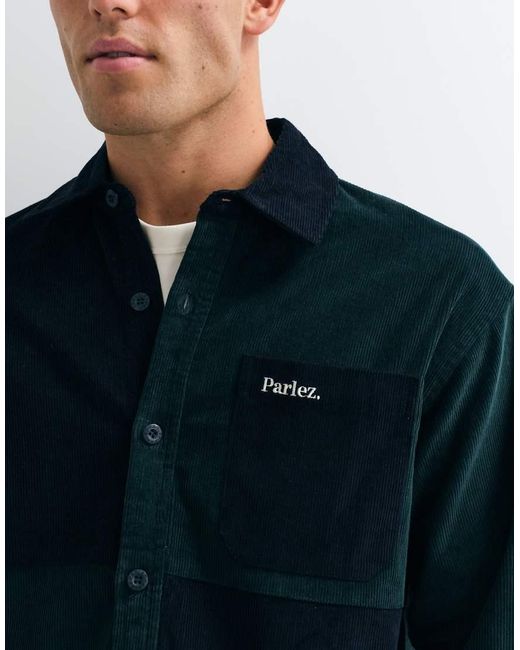 Parlez Blue Recraft Colourblock Button Up Jacket for men