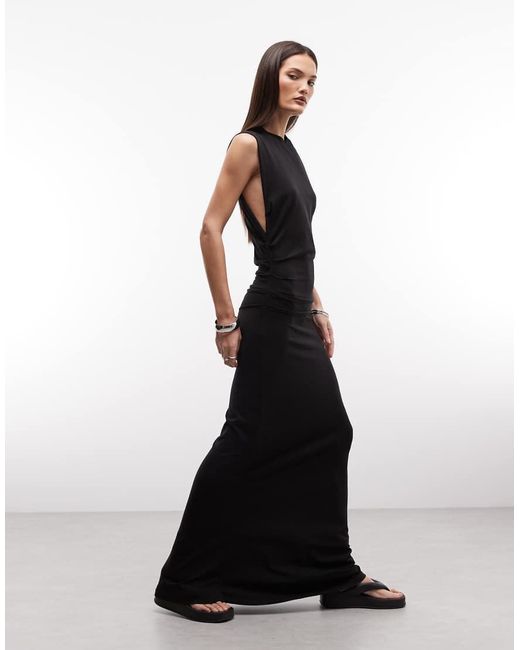 Weekday Black Dropped Armhole Maxi Dress With Ruched Detail