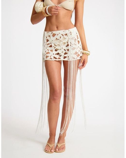 Missy Empire White Crochet Sequin Tassel Mini Skirt