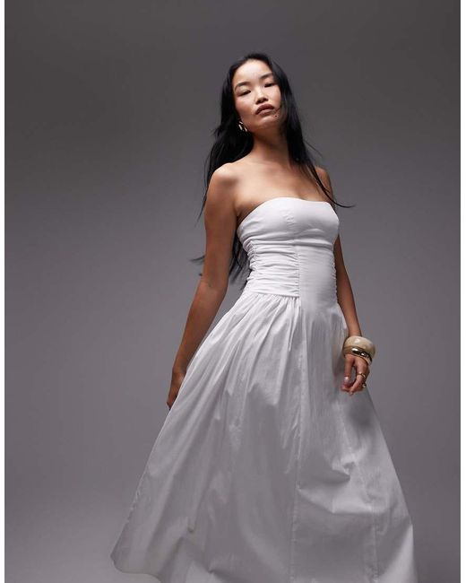 Mango Gray Featuring Kaia Gerber Bandeau Ruched Bodice Cotton Maxi Dress