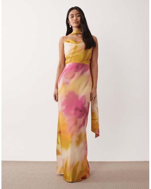 Pretty Lavish Pink Keisha Scarf Cowl Neck Satin Cami Maxi Dress