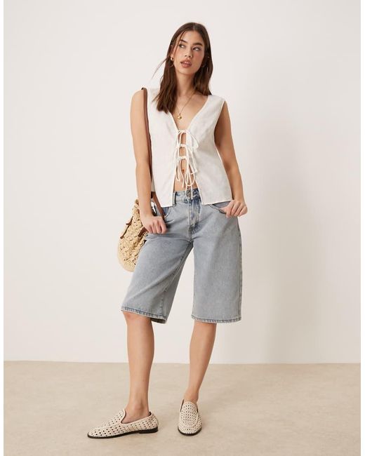 Glamorous Natural Tie Front Top