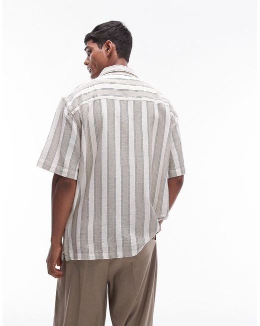 Topman White Short Sleeve Textured Stripe Shirt for men