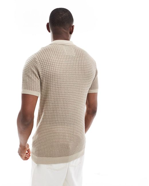 Hollister White Pattern Open Stitch Knit Tipped Polo for men