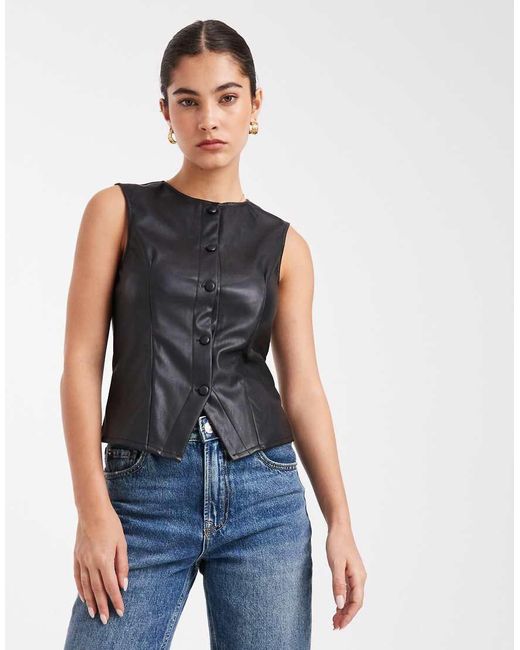 Miss Selfridge Blue Faux Leather Vest