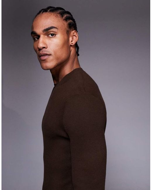 ASOS Gray Essential Muscle-fit Fine-rib Knit Crew-neck for men