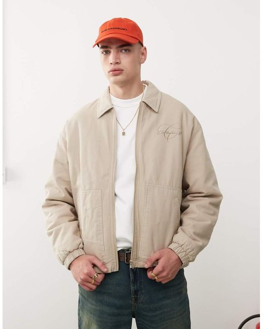Collusion White Harrington Jacket for men