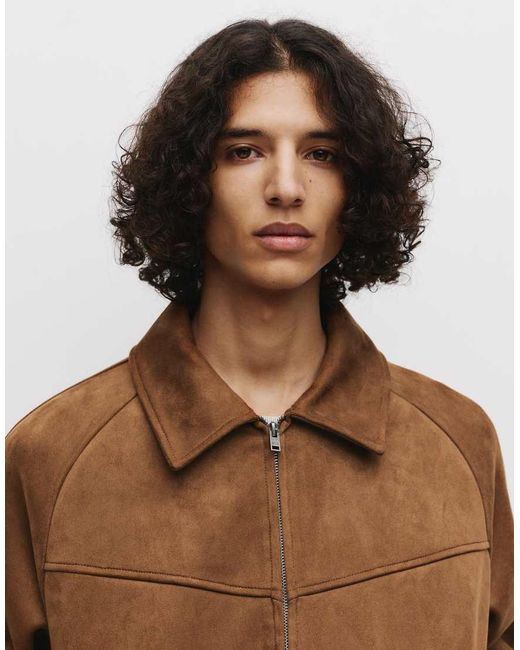 Pull&Bear Blue Faux Suede Trucker Jacket for men