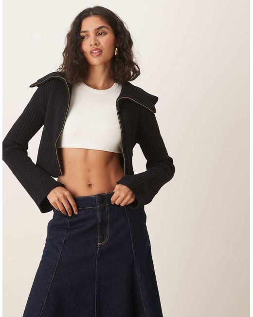 House Of Sunny Black Double Collar Zip Through Cardigan