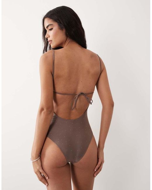 Mango Brown Shimmer Tie Back Swimsuit
