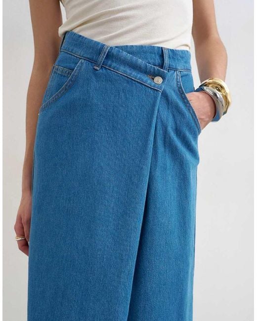 TOPSHOP Blue Denim Wrap Circle Midi Skirt