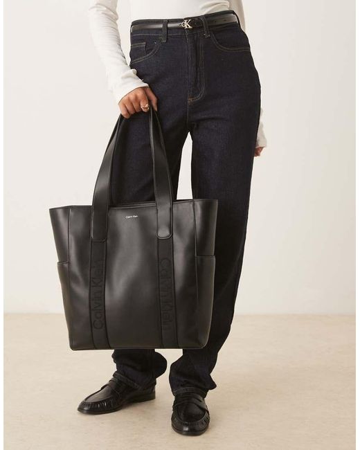 Calvin Klein Black Leather Strap Tote Bag