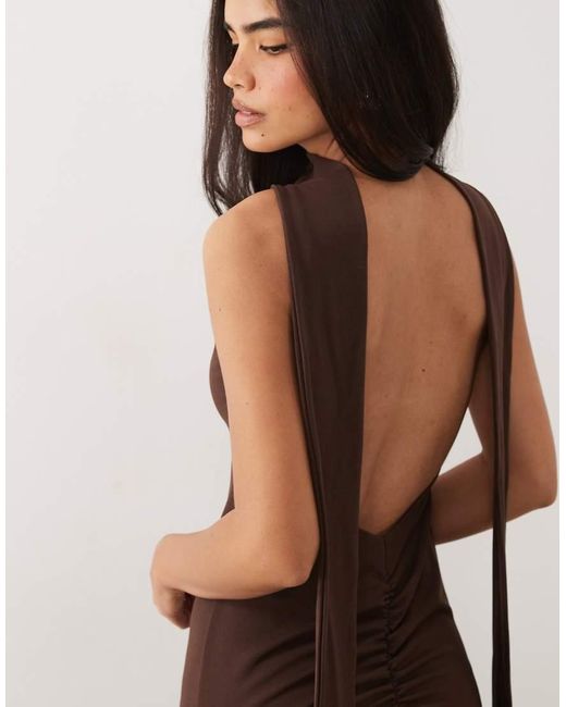 ASOS Natural Scarf Detail Maxi Dress With Plunge Back