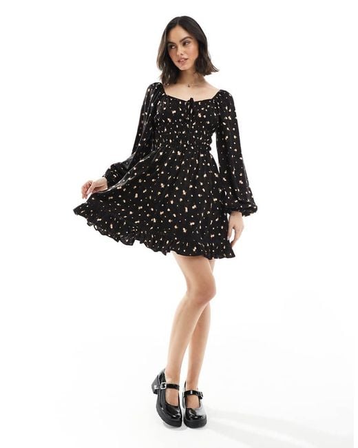 Miss Selfridge Black Shirred Waist Mini Dress