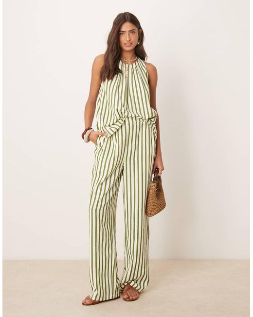 ASOS Gestreepte Broek Met Rechte Pijpen Van Seersuckerstof in het Natural