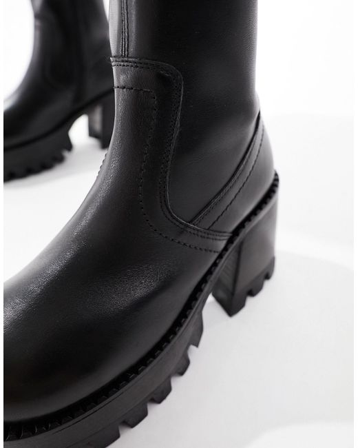 ASOS Black Rocky Leather Chunky Platform Boots