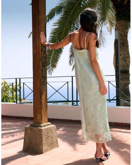 Y.A.S Maxi Jurk Met Camibandjes, Lovertjes En Bloemenprint in het Green