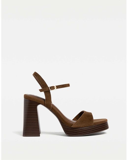 Stradivarius Brown – plateau-sandalen aus spaltleder