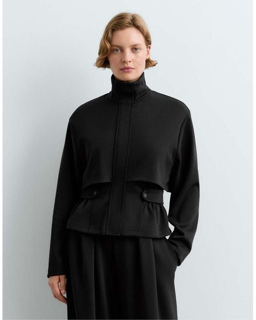 Oysho Black Short Piqué Belted Jacket With Belt