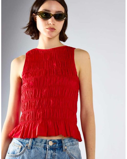 Glamorous Red Shirring Vest Top