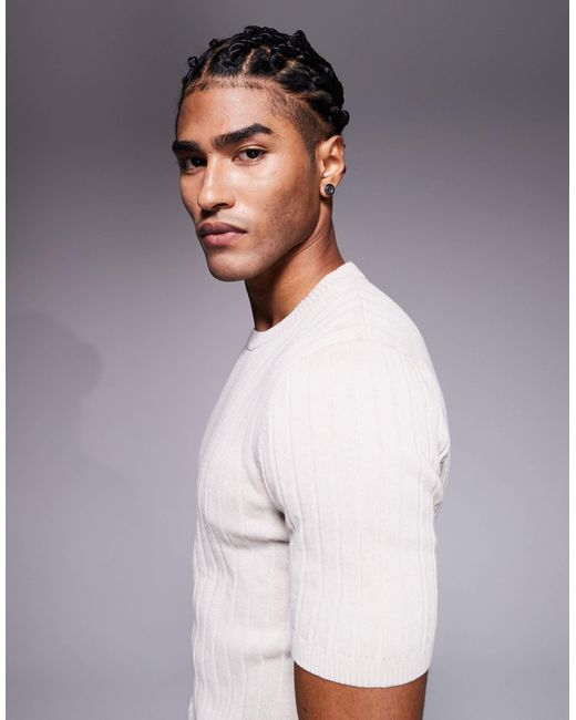 ASOS White Muscle Fit Lightweight Knitted Rib T-shirt for men