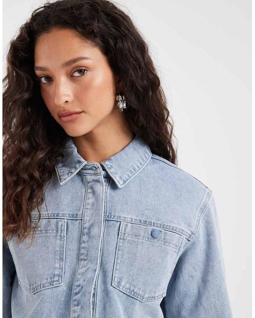 Aware Blue Button Up Denim Overshirt With Pockets