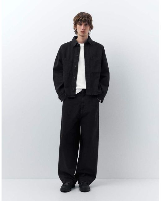 Pull&Bear Blue Denim Overshirt for men