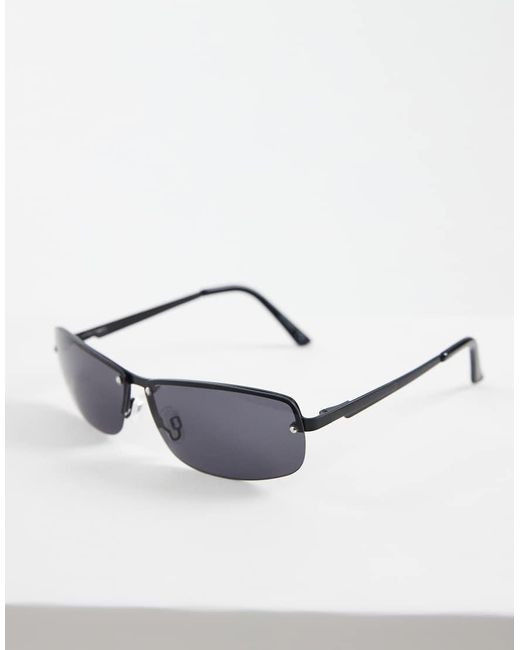 ASOS Black Rectangle Metal Sunglasses for men