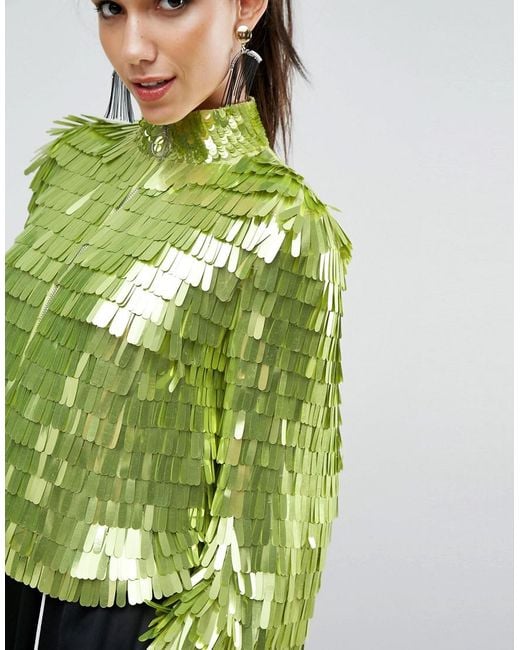 Lyst Asos Premium Sequin Kimono Jacket in Green