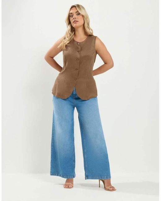 Yours Clothing Brown Suedette Waistcoat