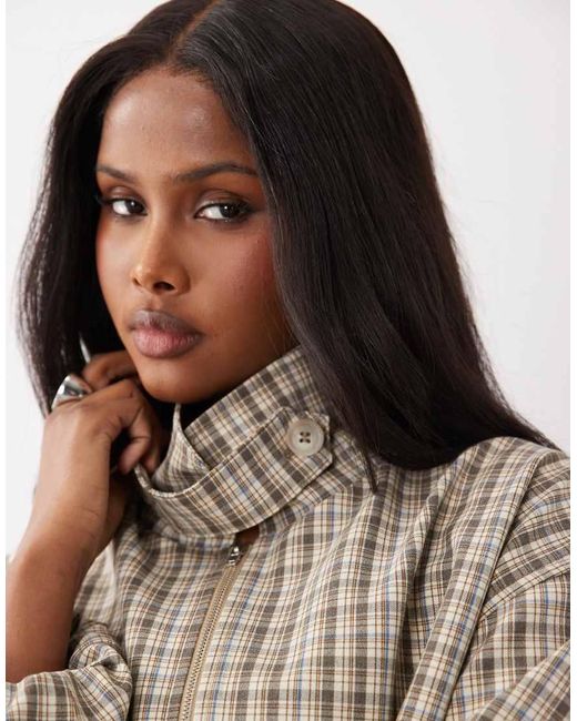 ASOS Brown Casual Harrington Jacket With Funnel Neck