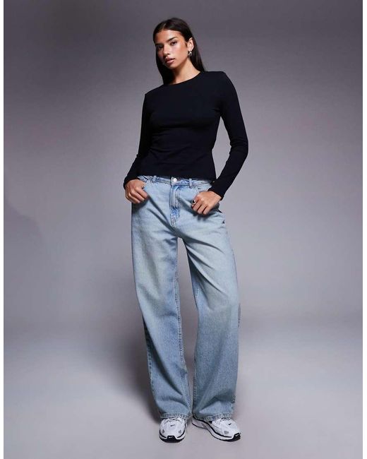 ASOS Black Long Sleeve Crew Neck Top With Shoulder Pads