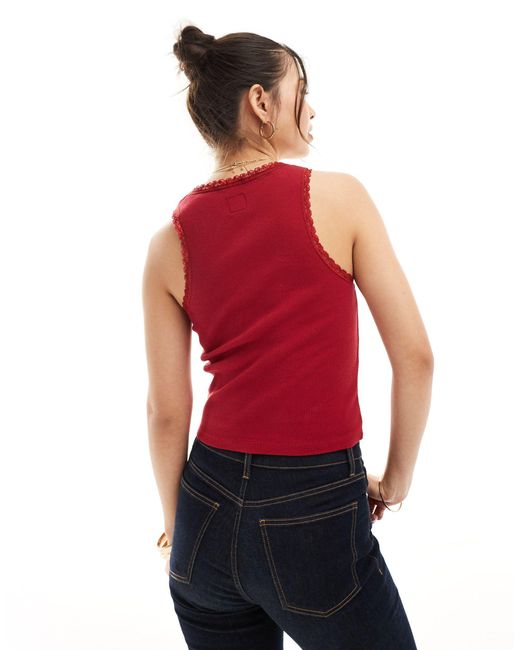 Superdry Red Athletic Essentials Lace Trim Vest Top